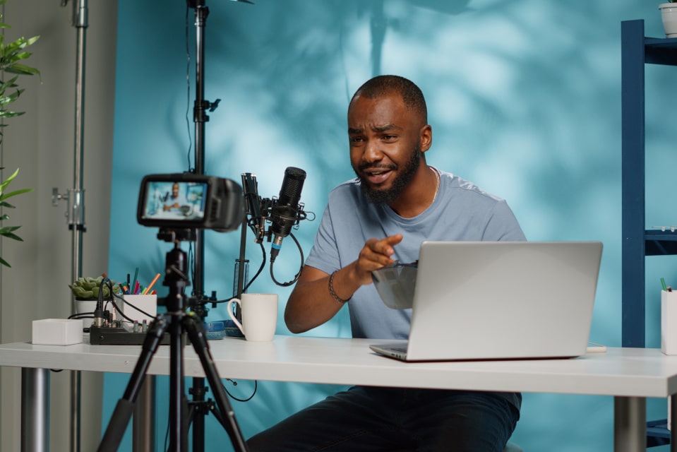 Man reviewing technology for social media