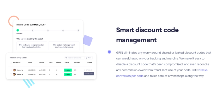 Screenshot of GRIN's affiliate marketing page