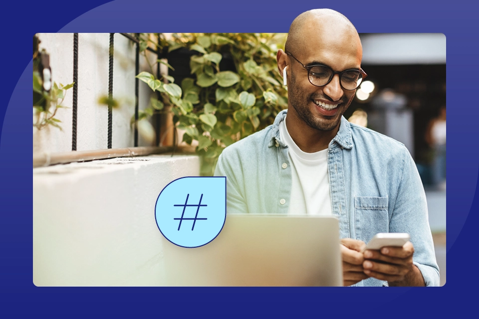 Stylized image of a man looking at how to use hashtags on Instagram
