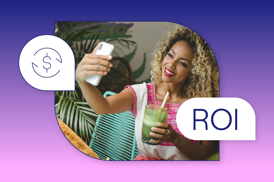 Influencer with a bubble with ROI in it