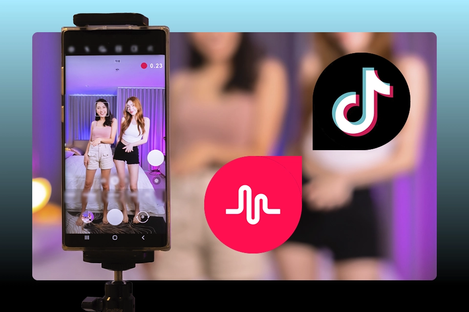 Featured image of two women recording a video for TikTok with TikTok symbols around it