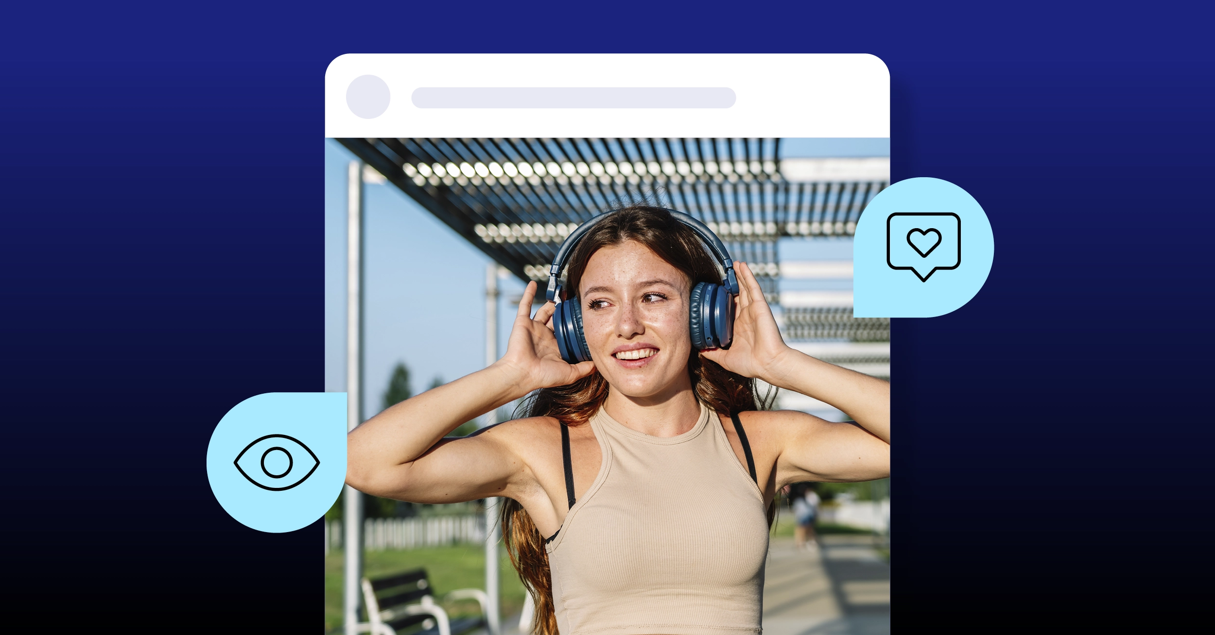 An example of a social media post of a woman with headphones