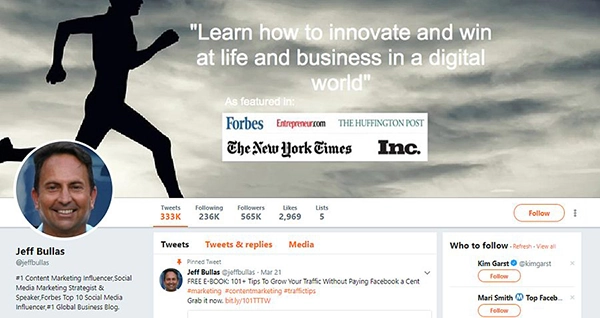 Screenshot of Jeff Bullas's Twitter