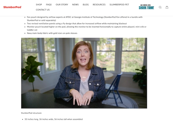 Screenshot of SlumberPod tutorial embed example demonstrating influencer-generated content