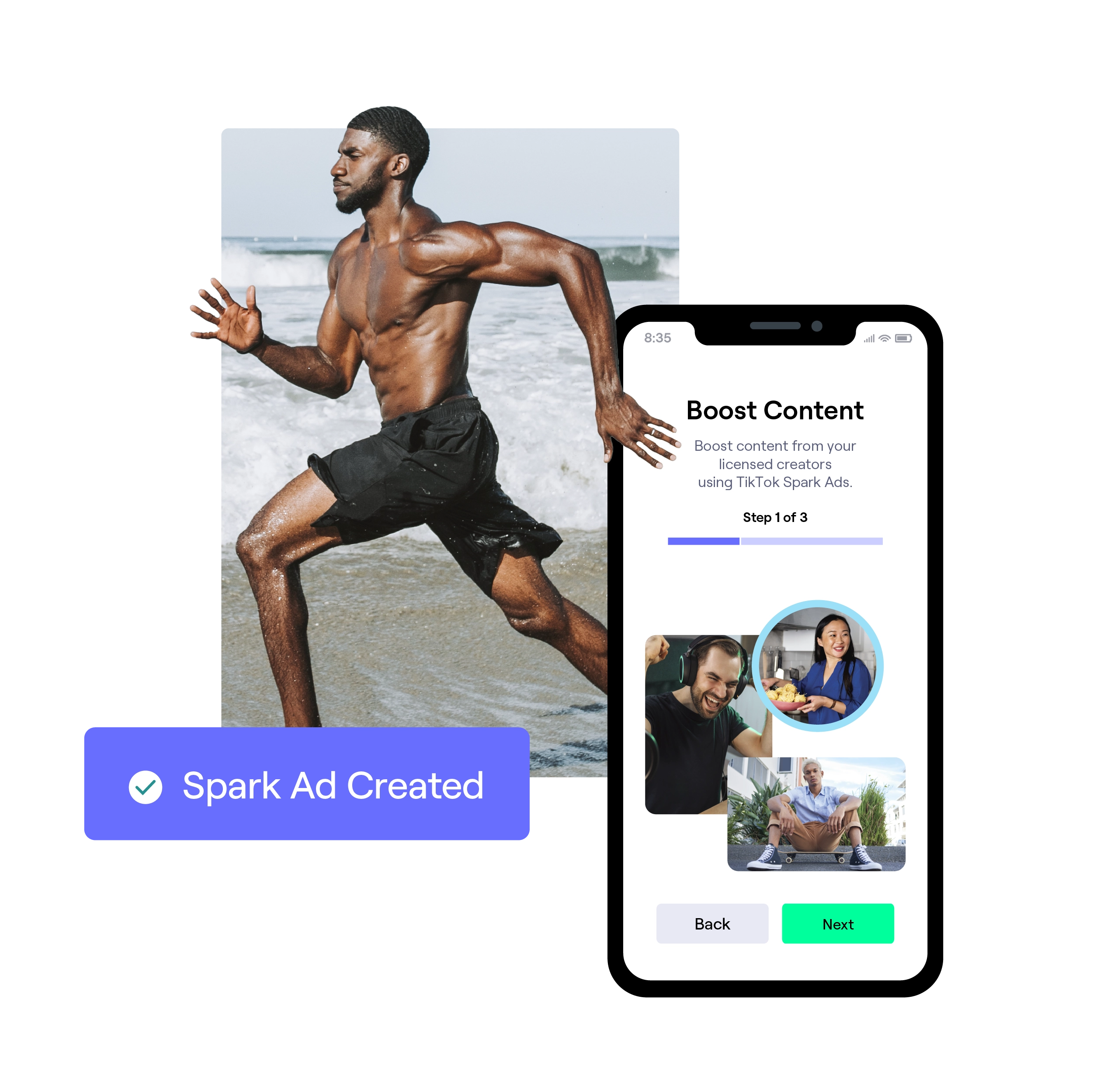 stylized image of a smartphone and a running man on the beach