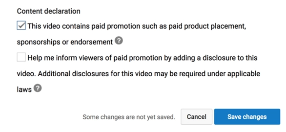 Screenshot of content declaration